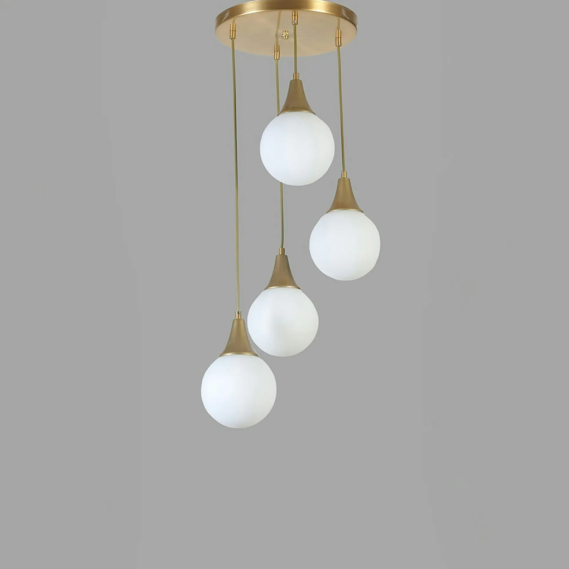 Suspension moderne dorée 4 globes verre dépoli SIERRE