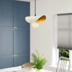 Suspension moderne en métal plié crème & doré SINOP