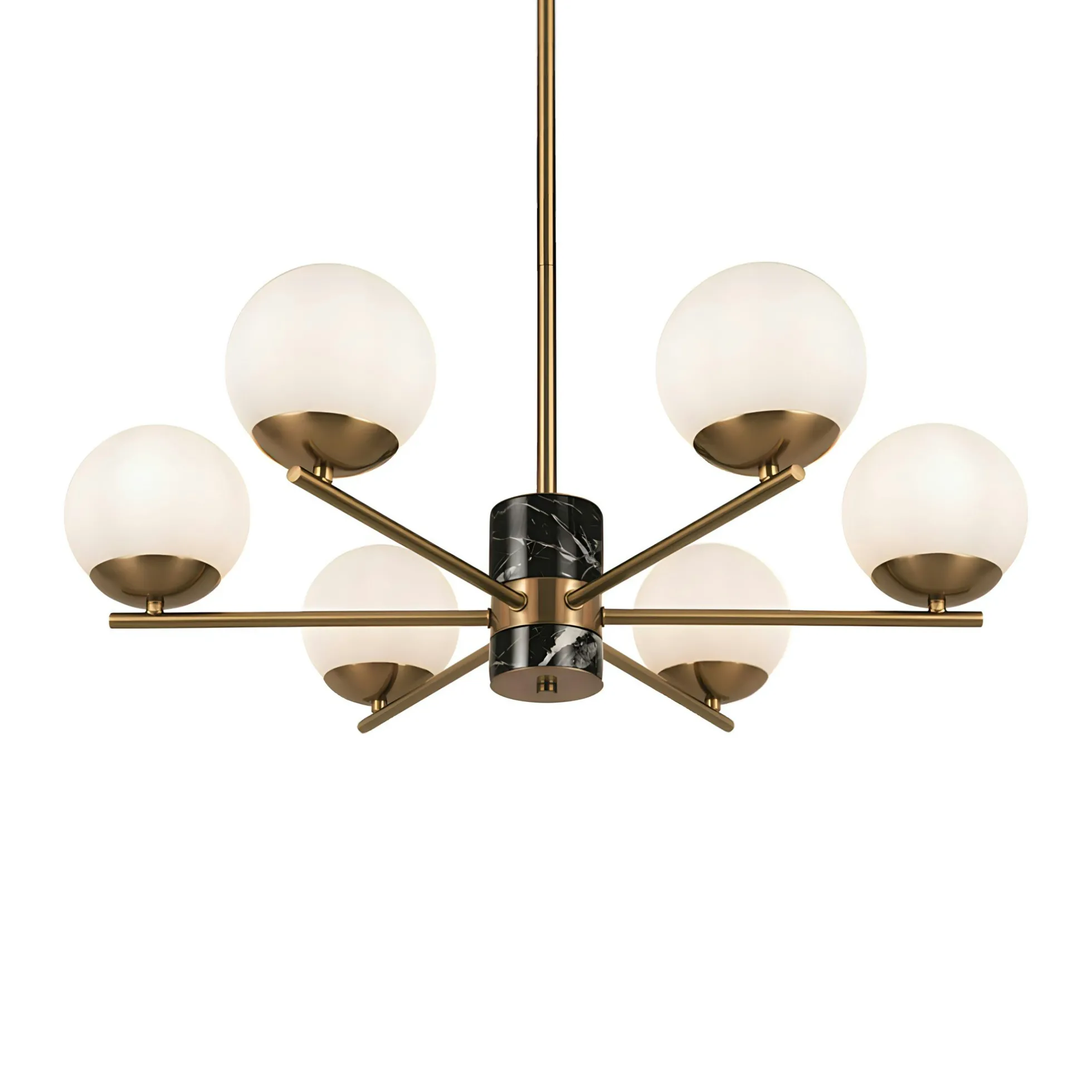 Suspension moderne – 6 globes & marbre noir DELTONA