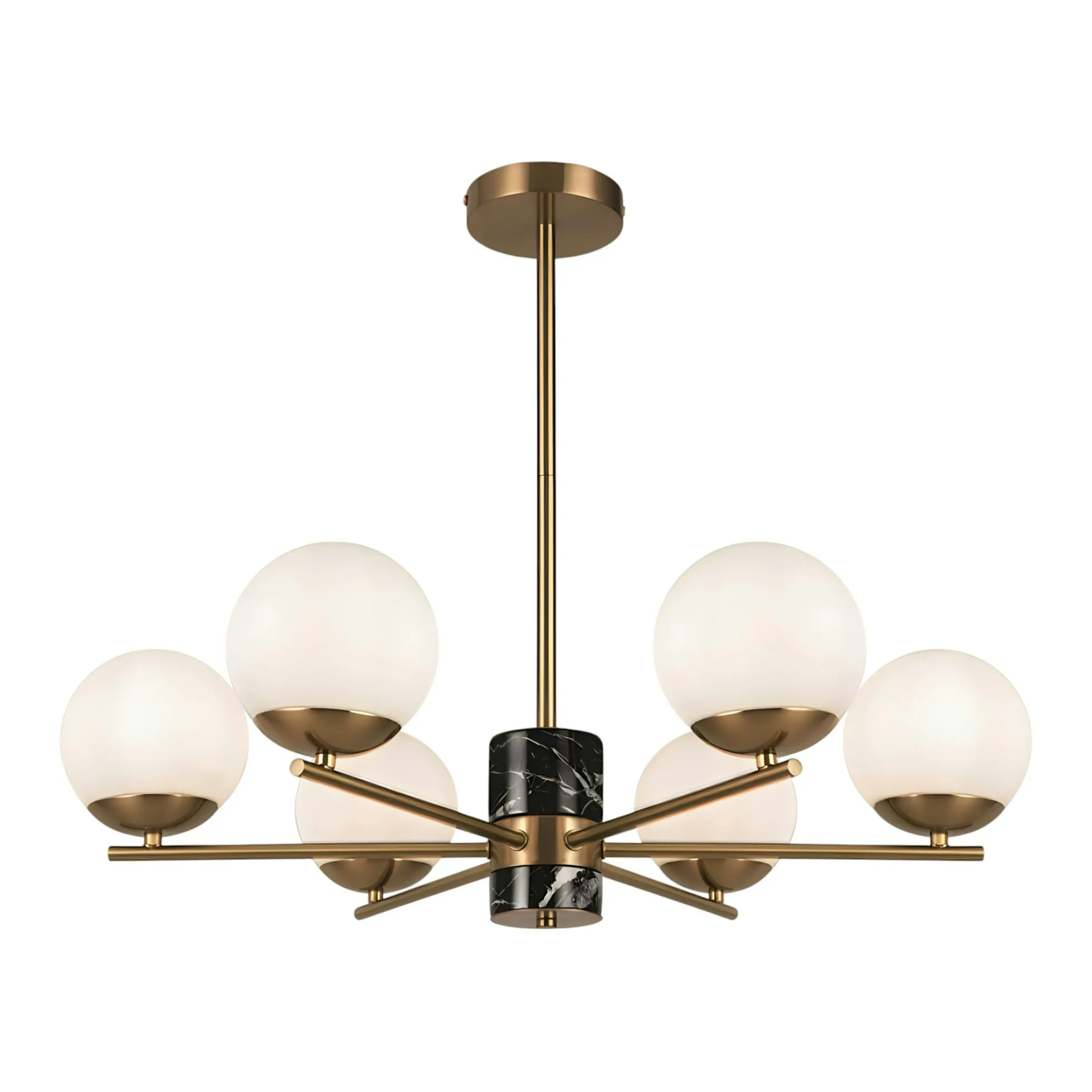 Suspension moderne – 6 globes & marbre noir DELTONA
