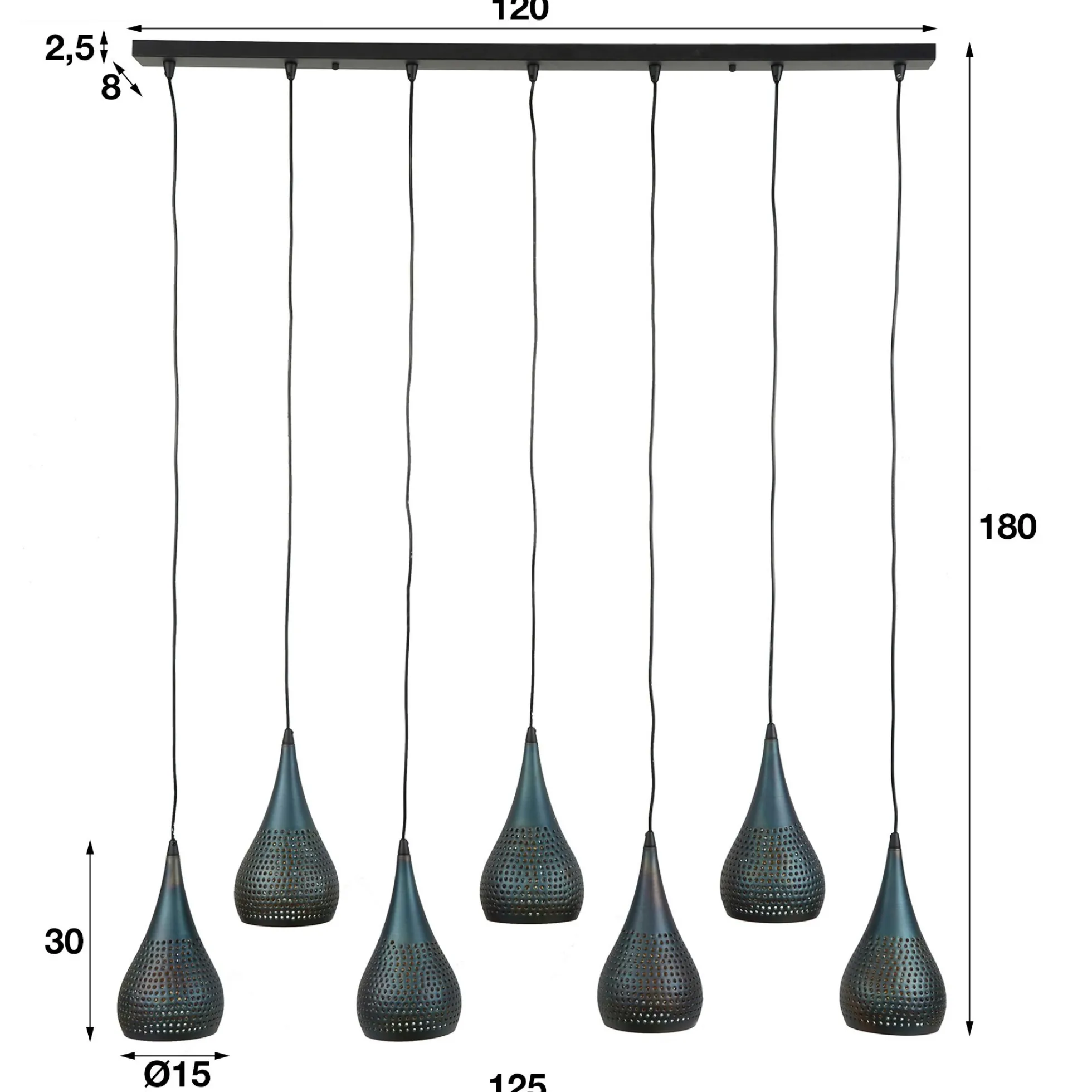 Suspension moderne goutte 7 lampes ajourées RALF