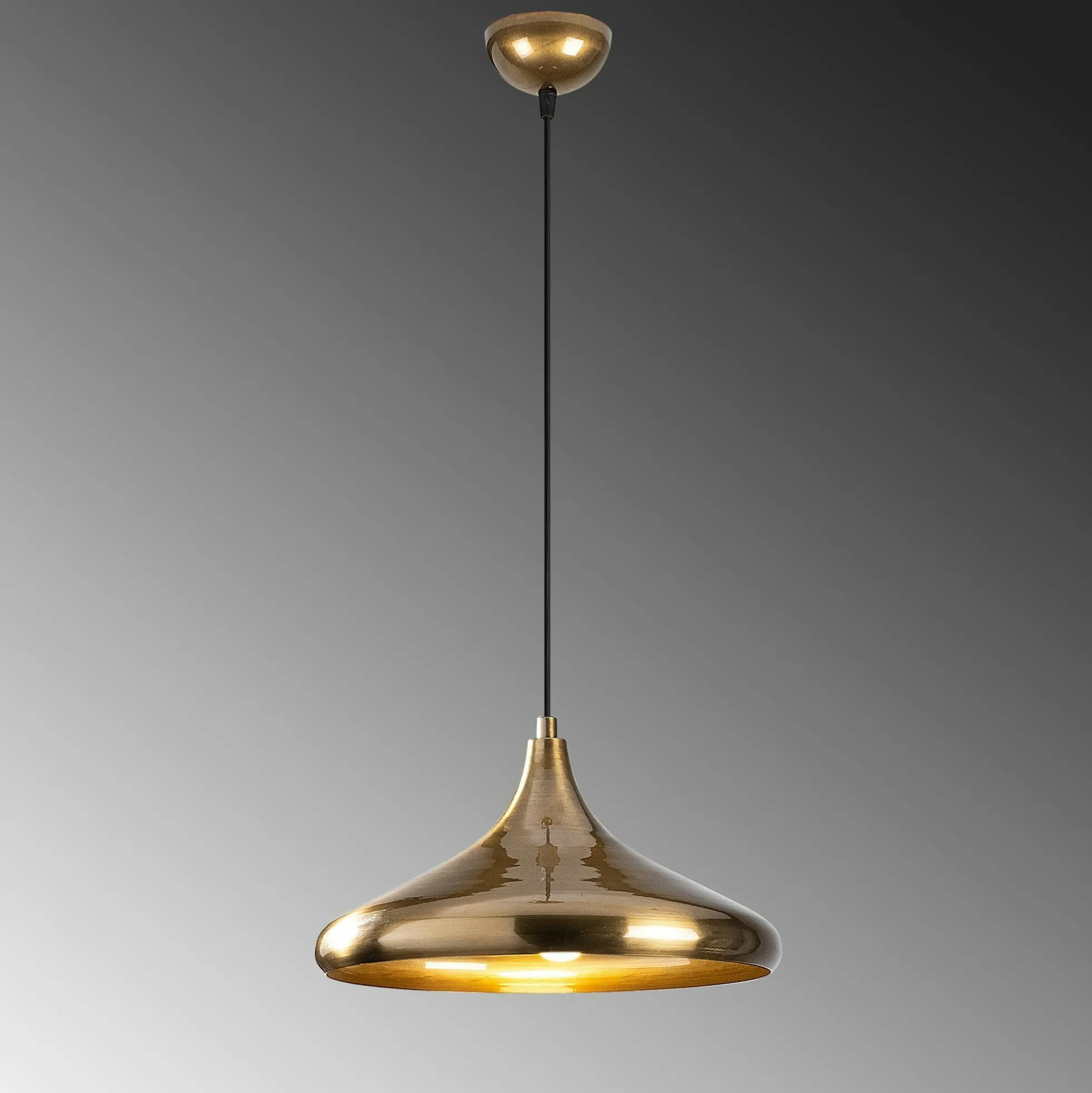Suspension moderne métal doré brillant abat-jour évasé SILE
