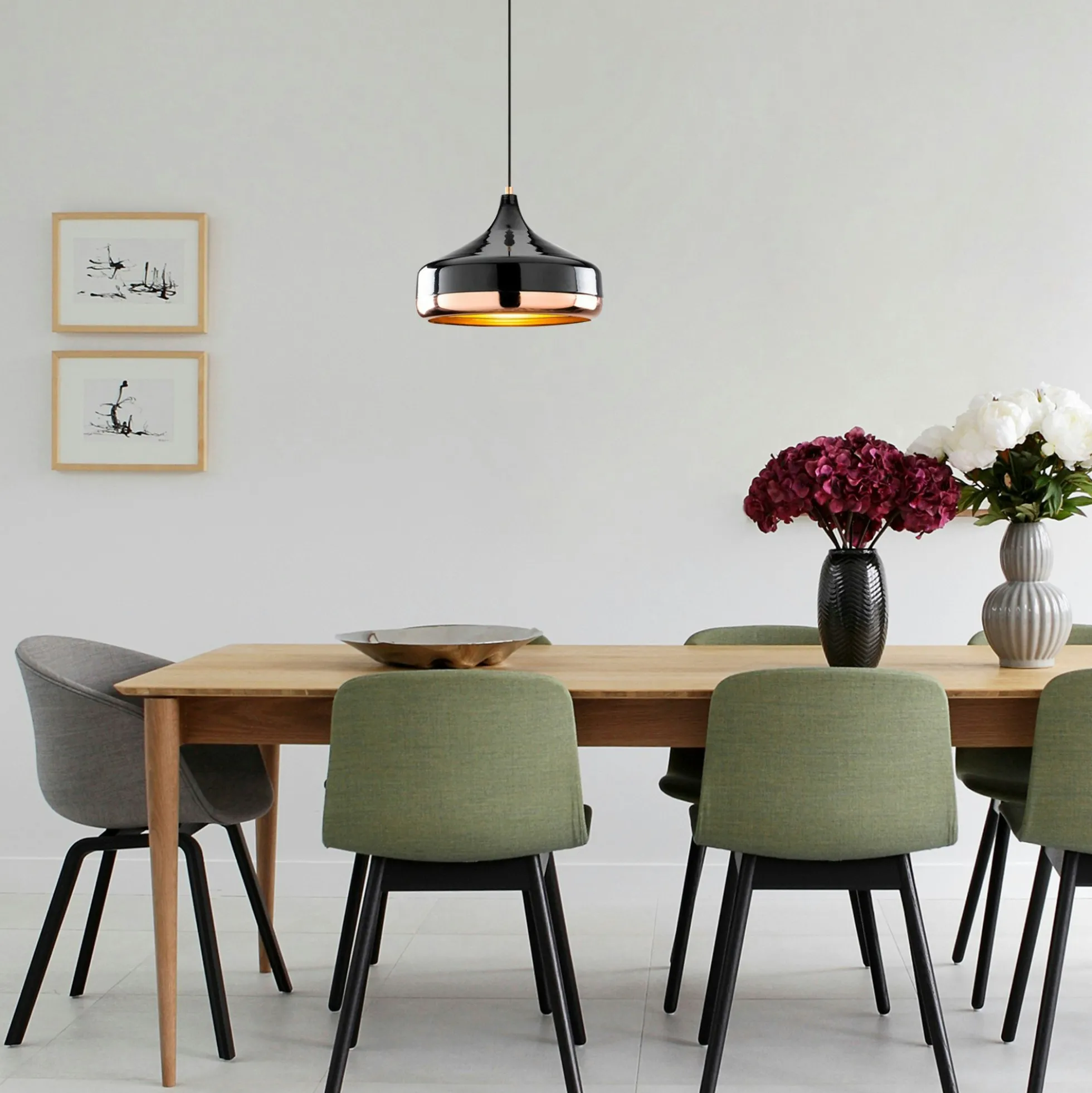 Suspension moderne noire et cuivre forme évasée SILE
