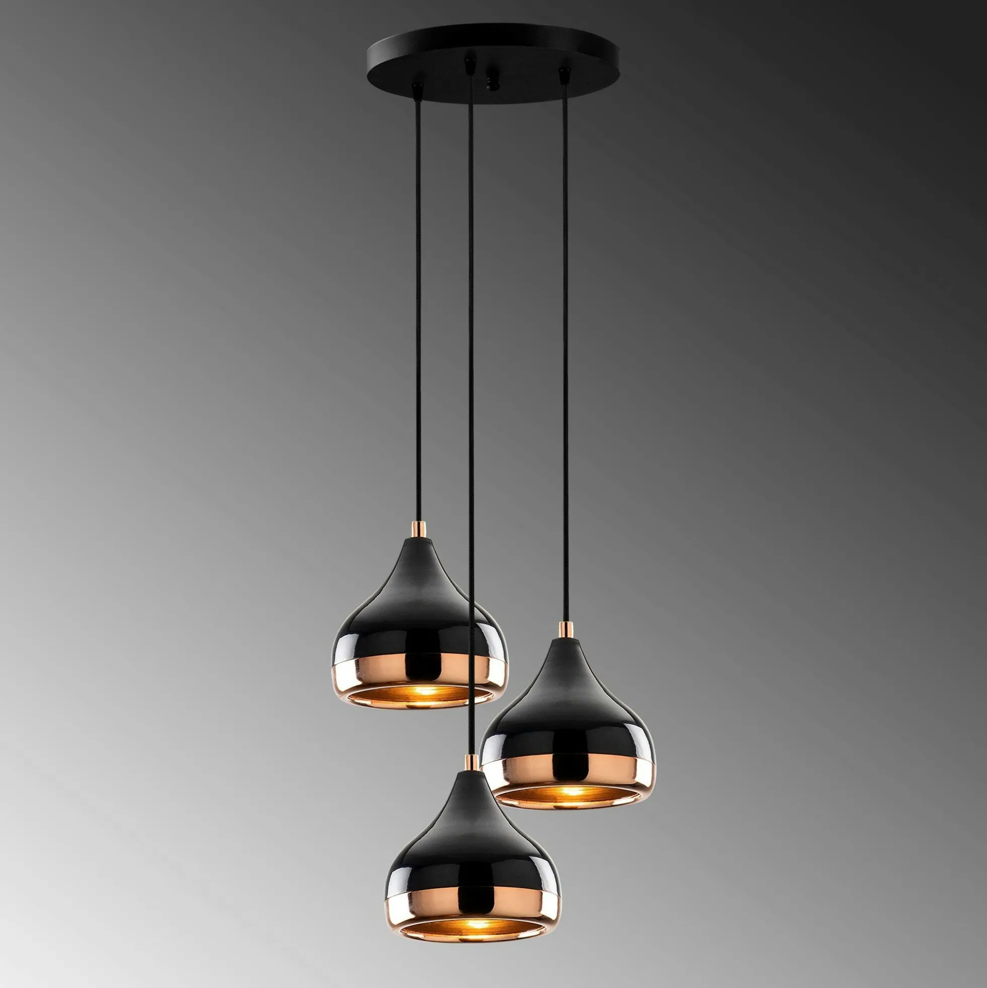 Suspension moderne noire et cuivre 3 abat-jour SILE