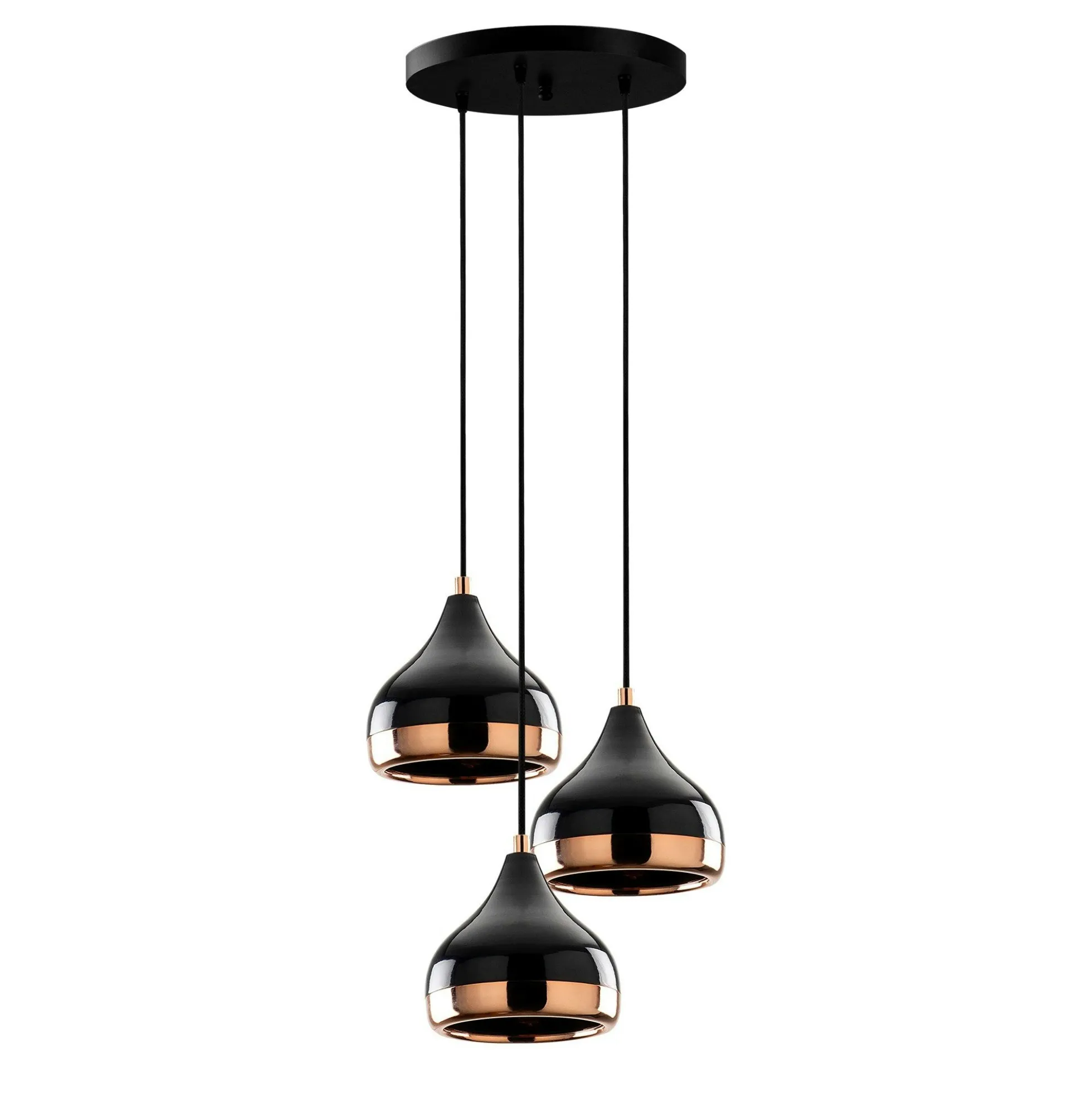 Suspension moderne noire et cuivre 3 abat-jour SILE
