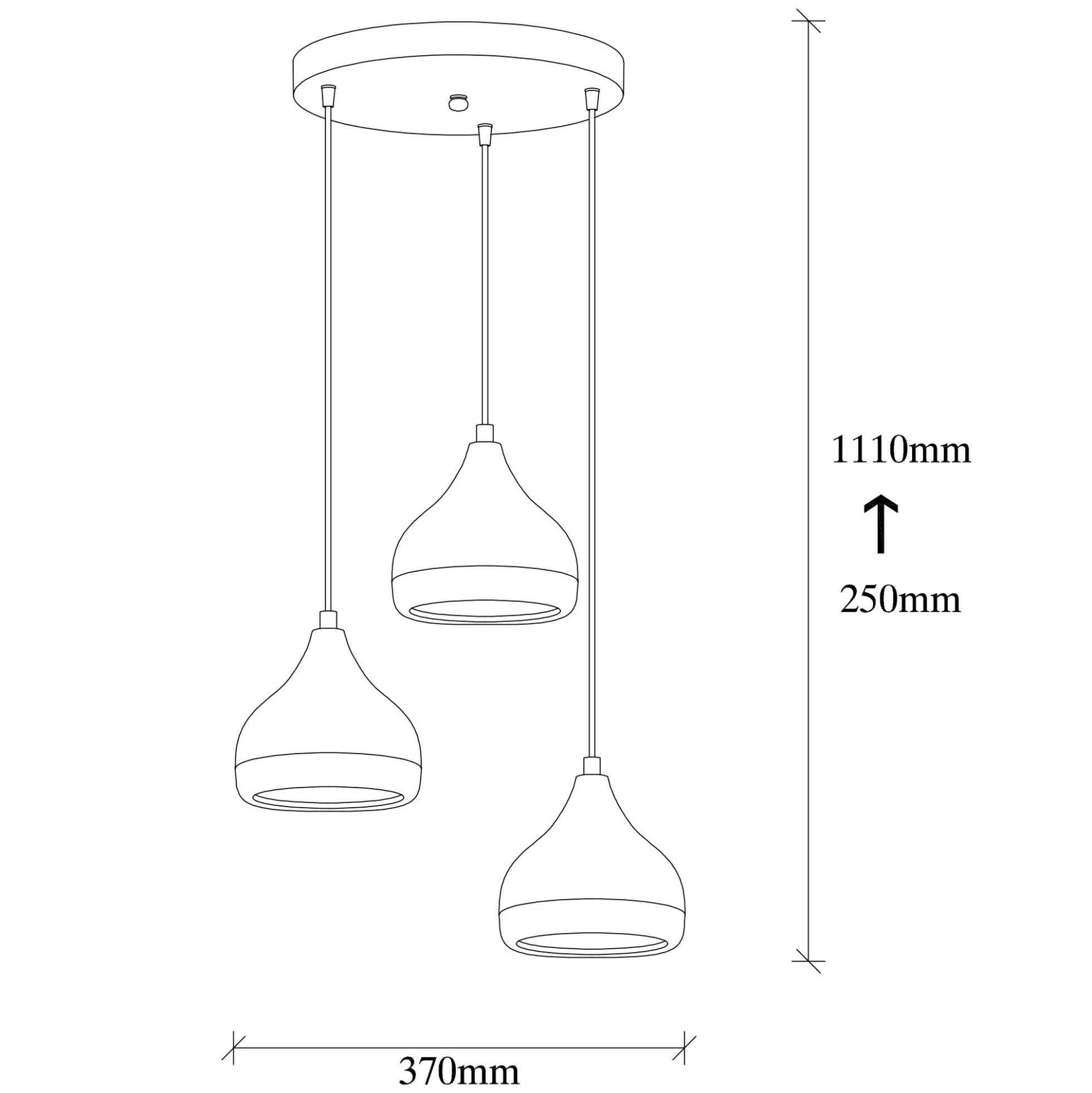 Suspension moderne noire et cuivre 3 abat-jour SILE