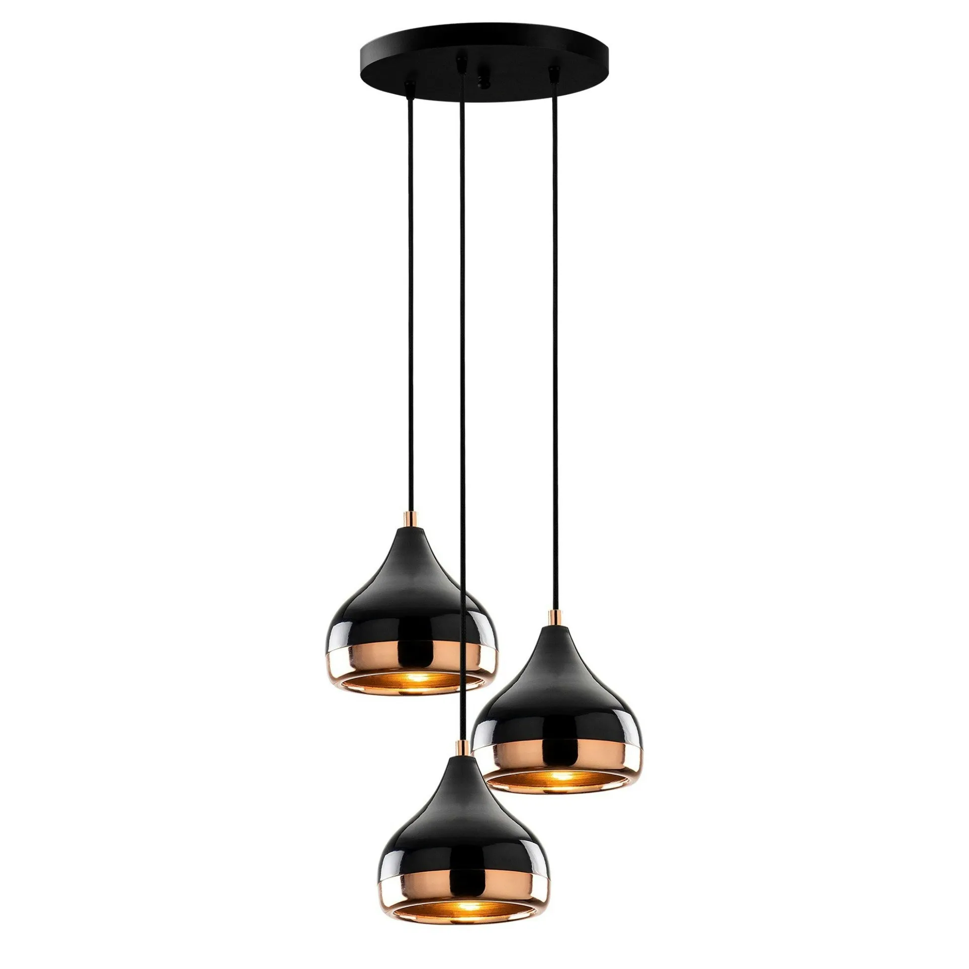 Suspension moderne noire et cuivre 3 abat-jour SILE