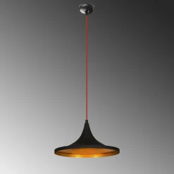 Suspension moderne noire mate câble rouge, forme évasée SILE