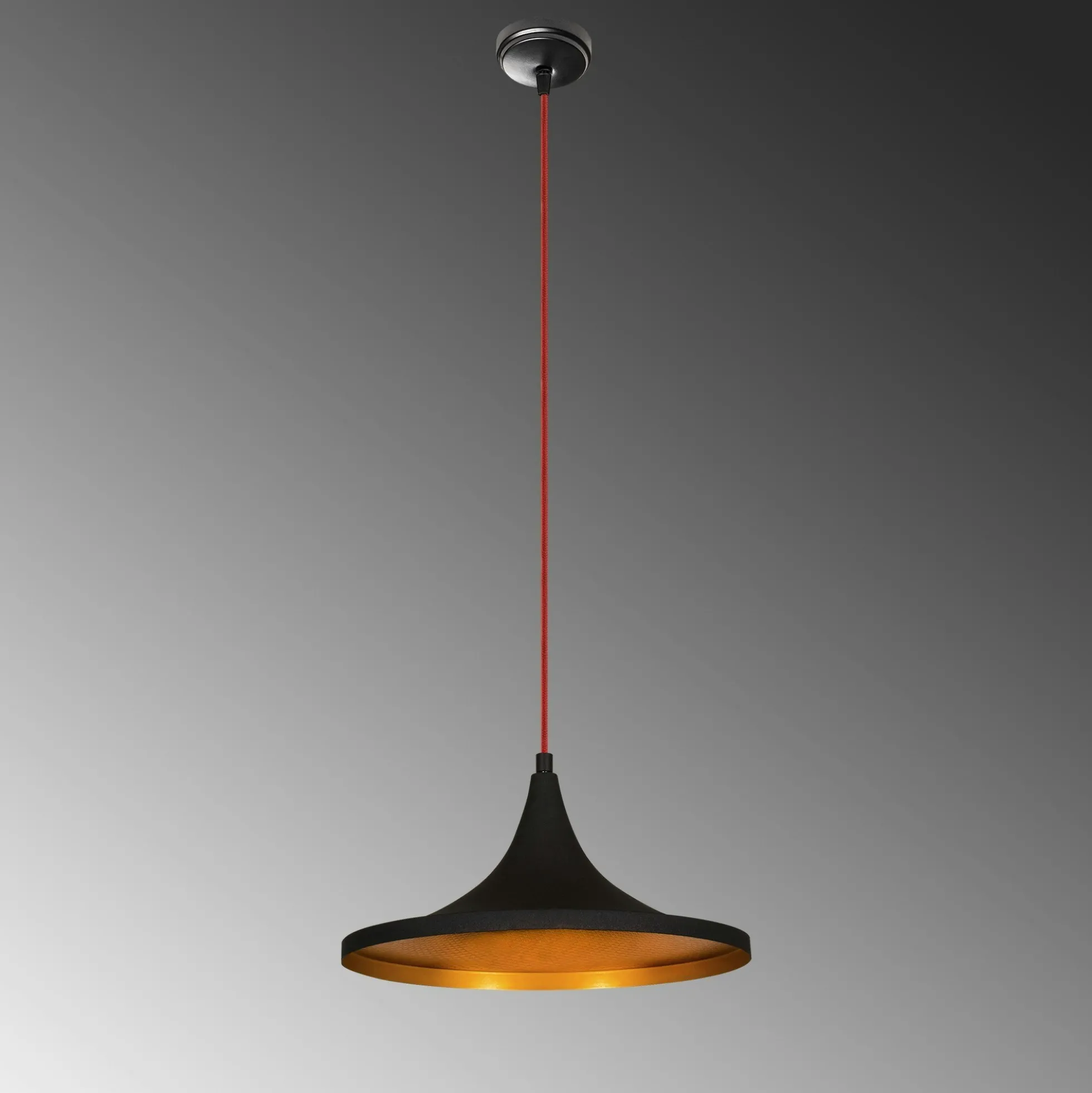 Suspension moderne noire mate câble rouge, forme évasée SILE