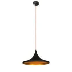 Suspension moderne noire mate câble rouge, forme évasée SILE