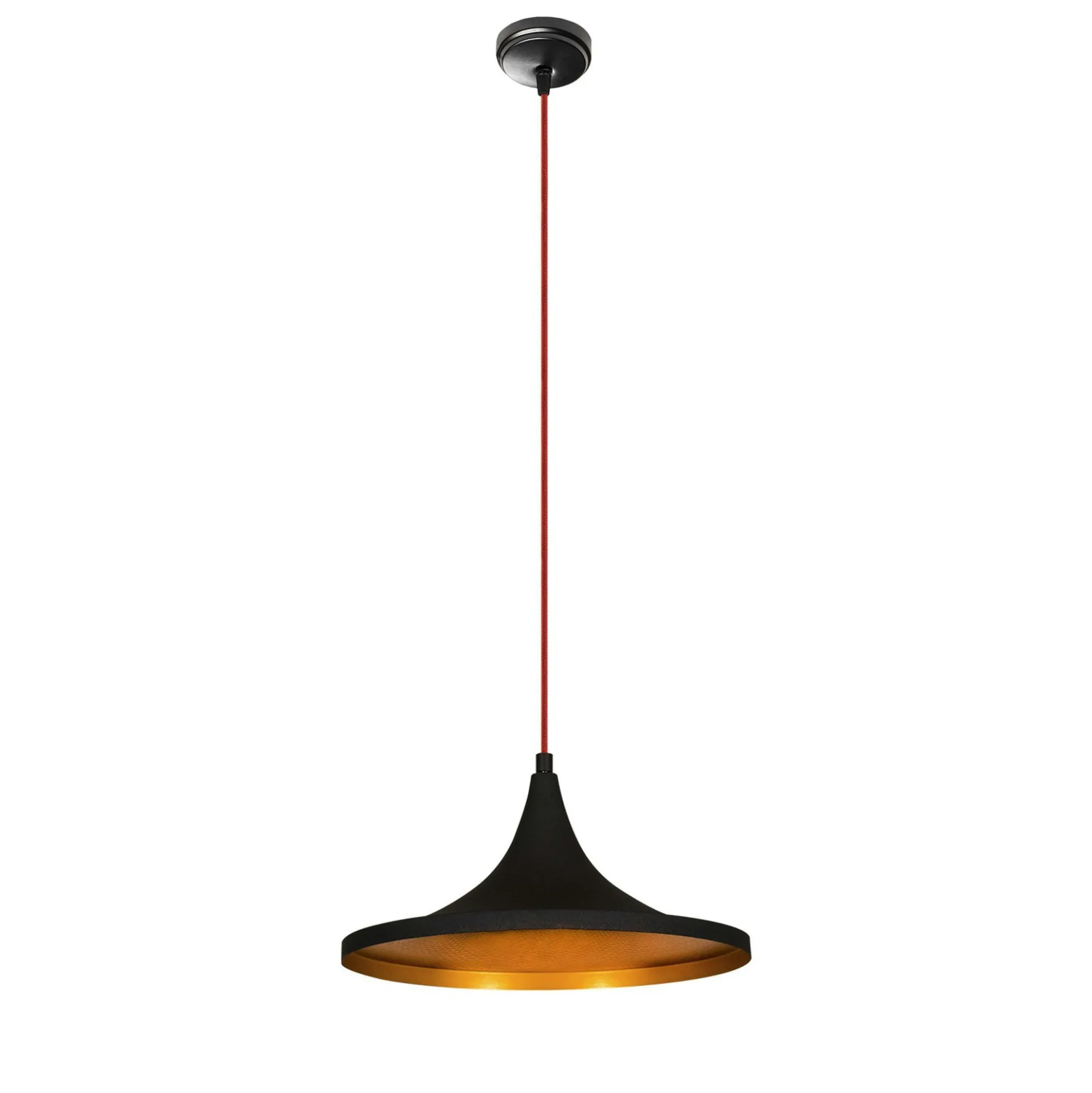 Suspension moderne noire mate câble rouge, forme évasée SILE