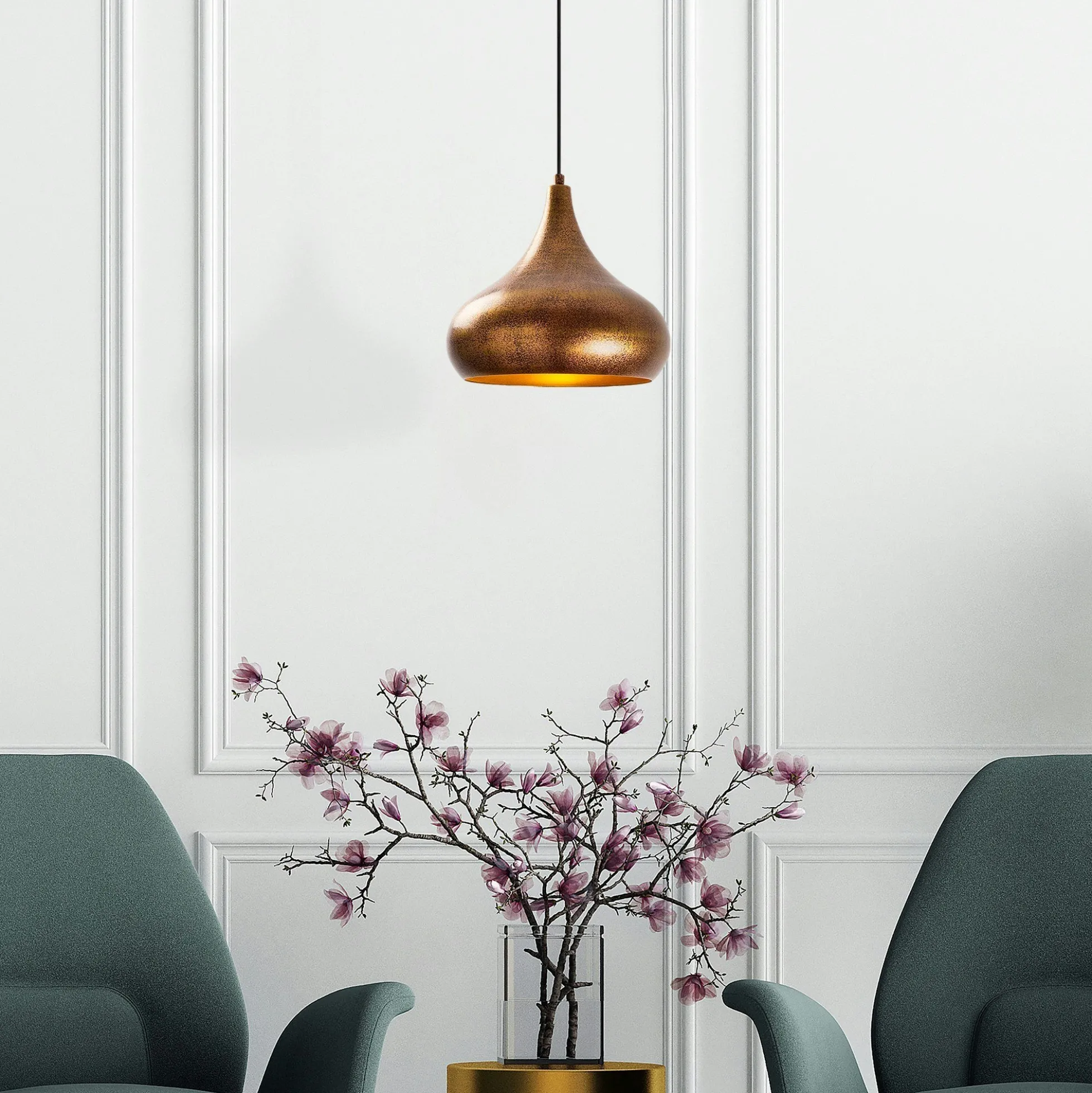 Suspension métal effet cuivre brossé – forme goutte SILE