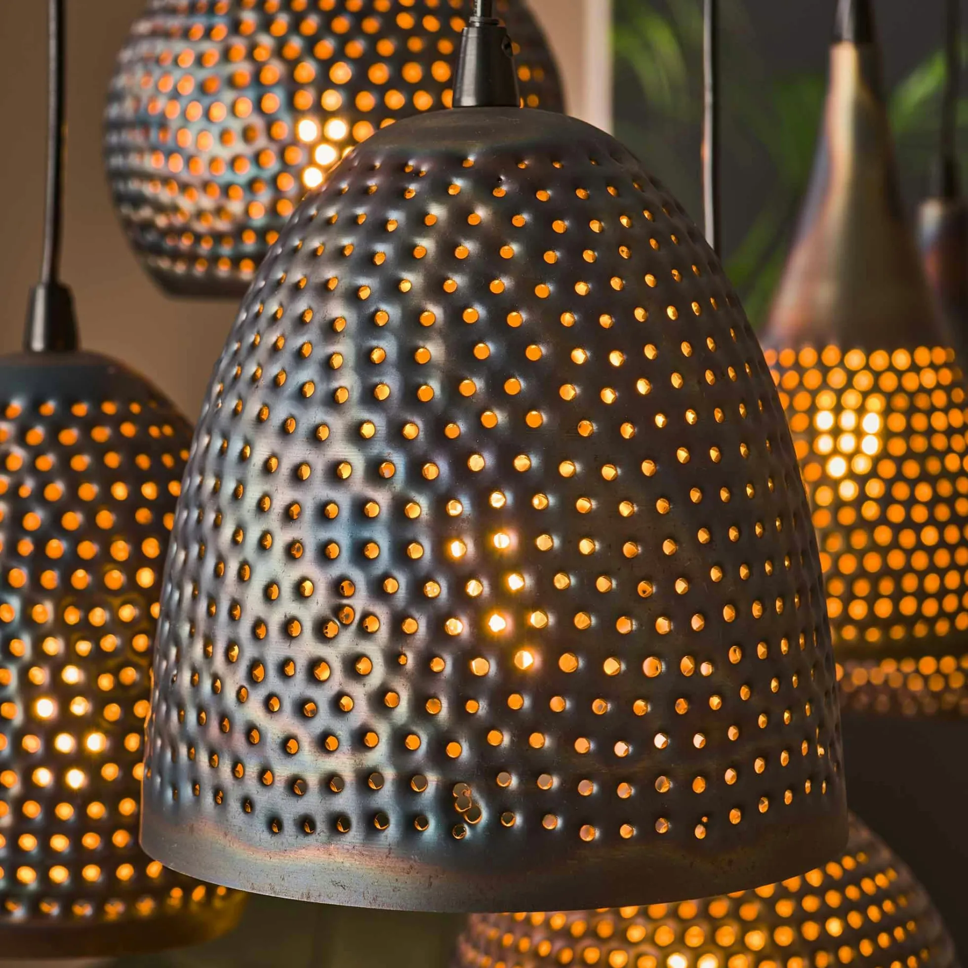 Suspension multiple 7 lampes en métal brun sombre JAVA