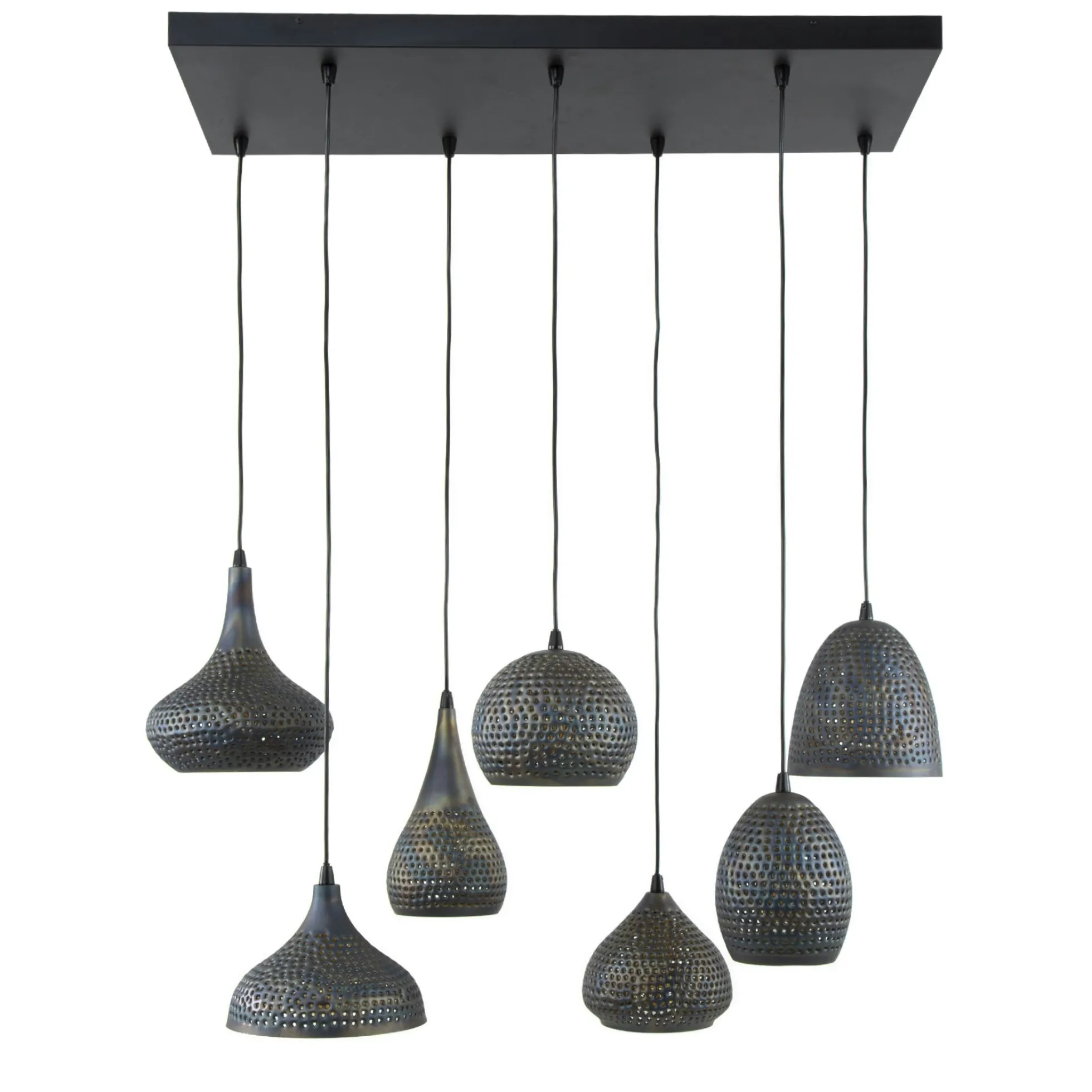 Suspension multiple 7 lampes en métal brun sombre JAVA