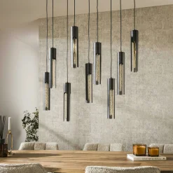 Suspension noire 9 abat-jour forme tube RALF