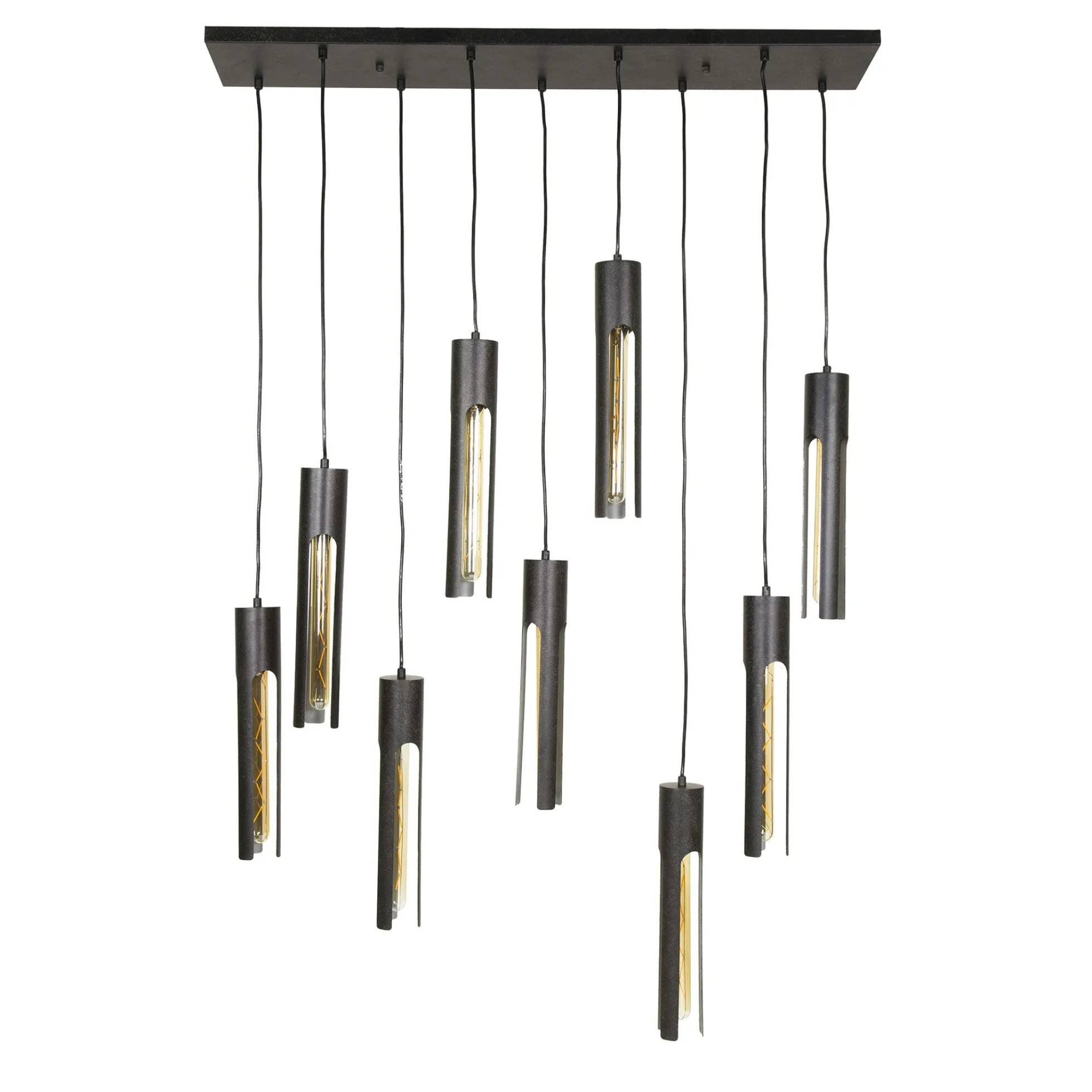 Suspension noire 9 abat-jour forme tube RALF