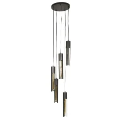 Suspension noire 5 abat-jour forme tube RALF