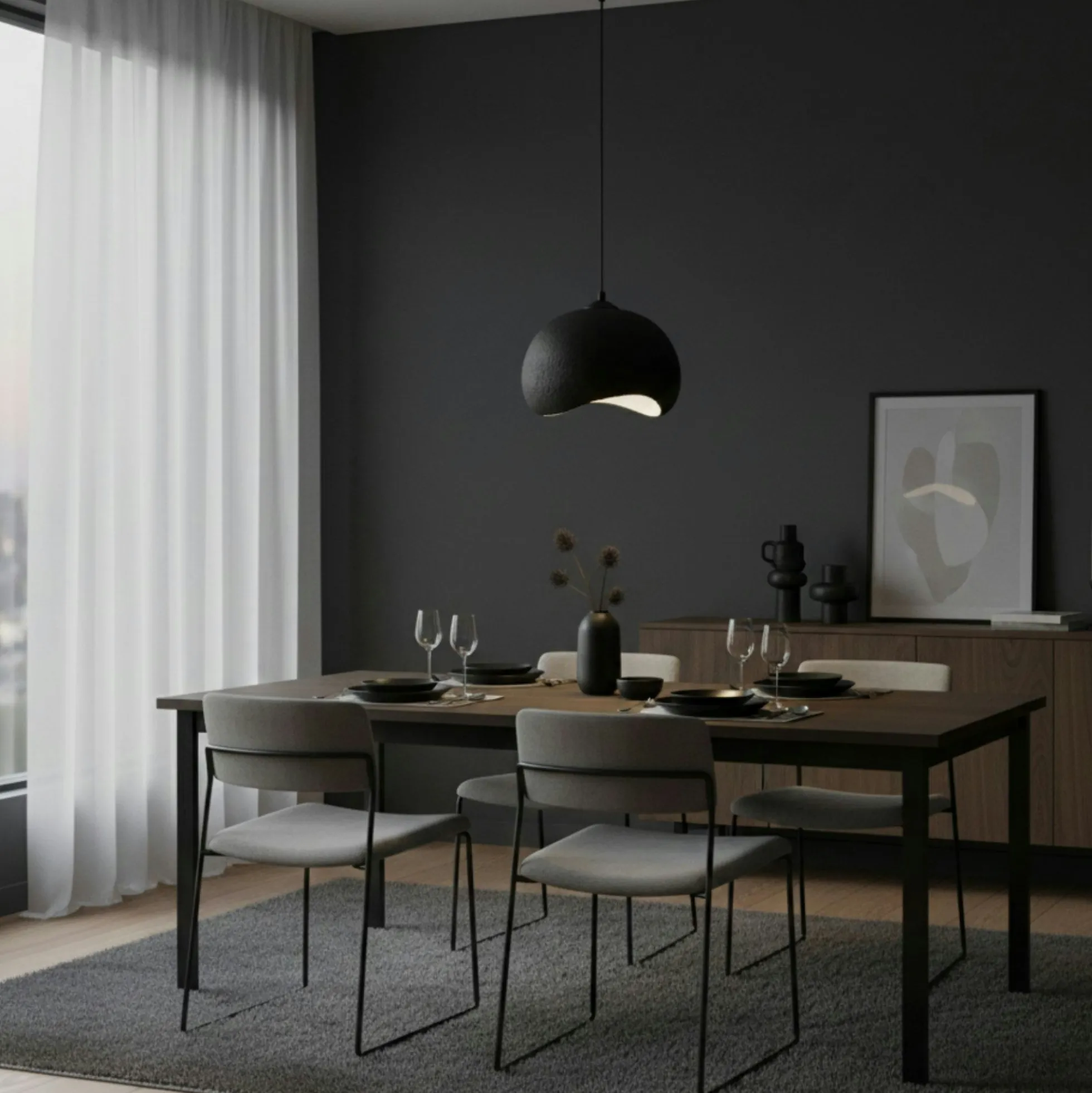 Suspension noire design organique 34 cm NOXIS