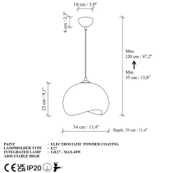 Suspension noire design organique 34 cm NOXIS