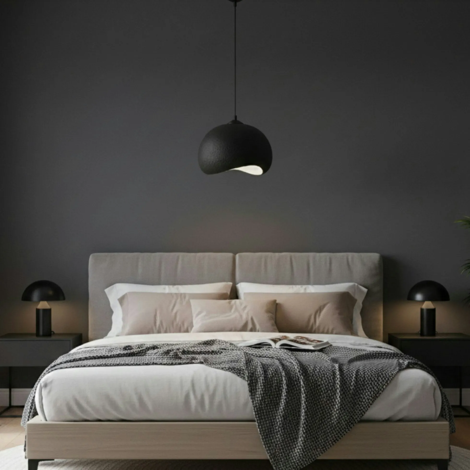 Suspension noire design organique 34 cm NOXIS