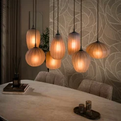 Suspension salle à manger verre brun dépoli 7 lampes NOVA