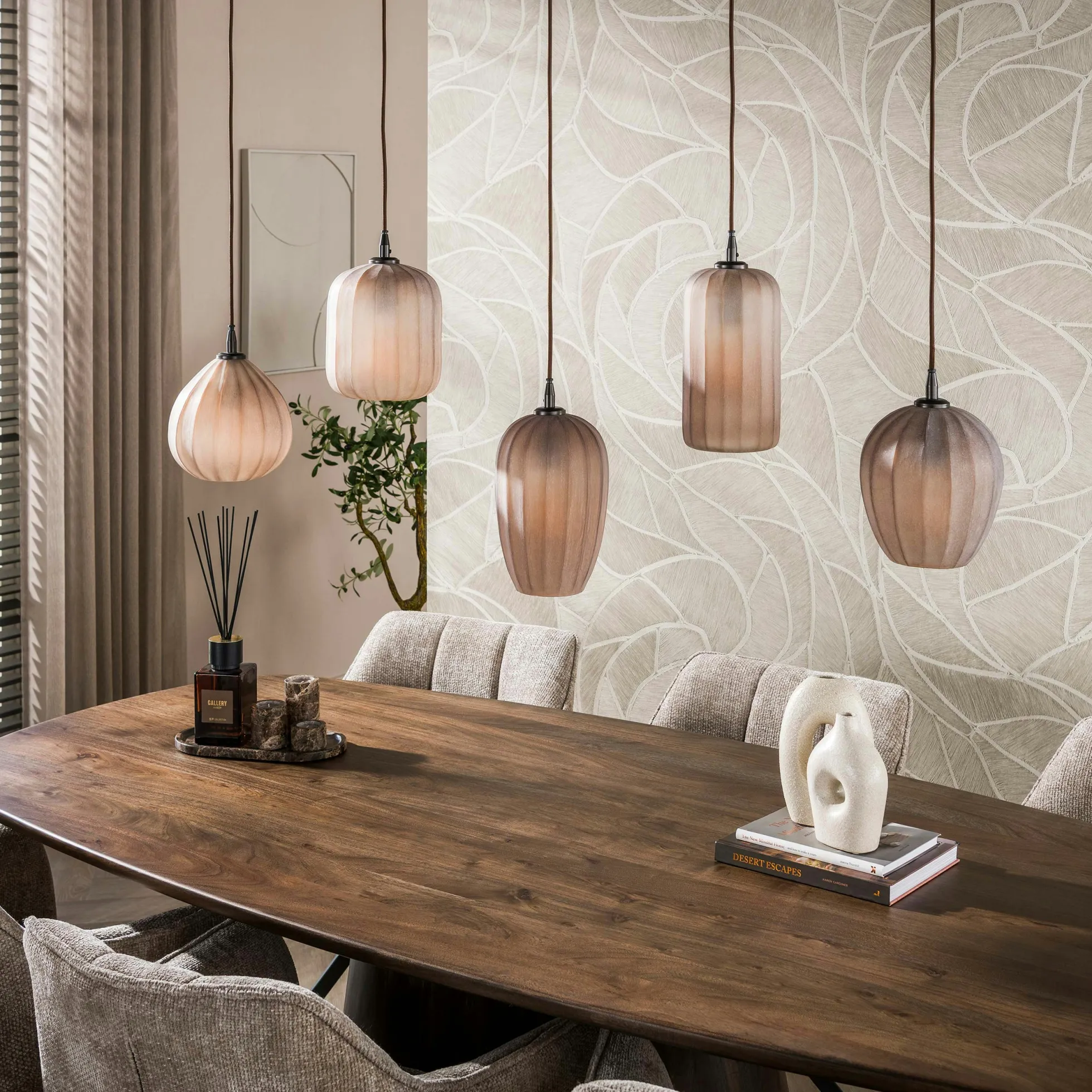 Suspension salle à manger verre brun dépoli 5 lampes NOVA
