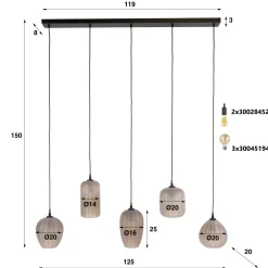Suspension salle à manger verre brun dépoli 5 lampes NOVA