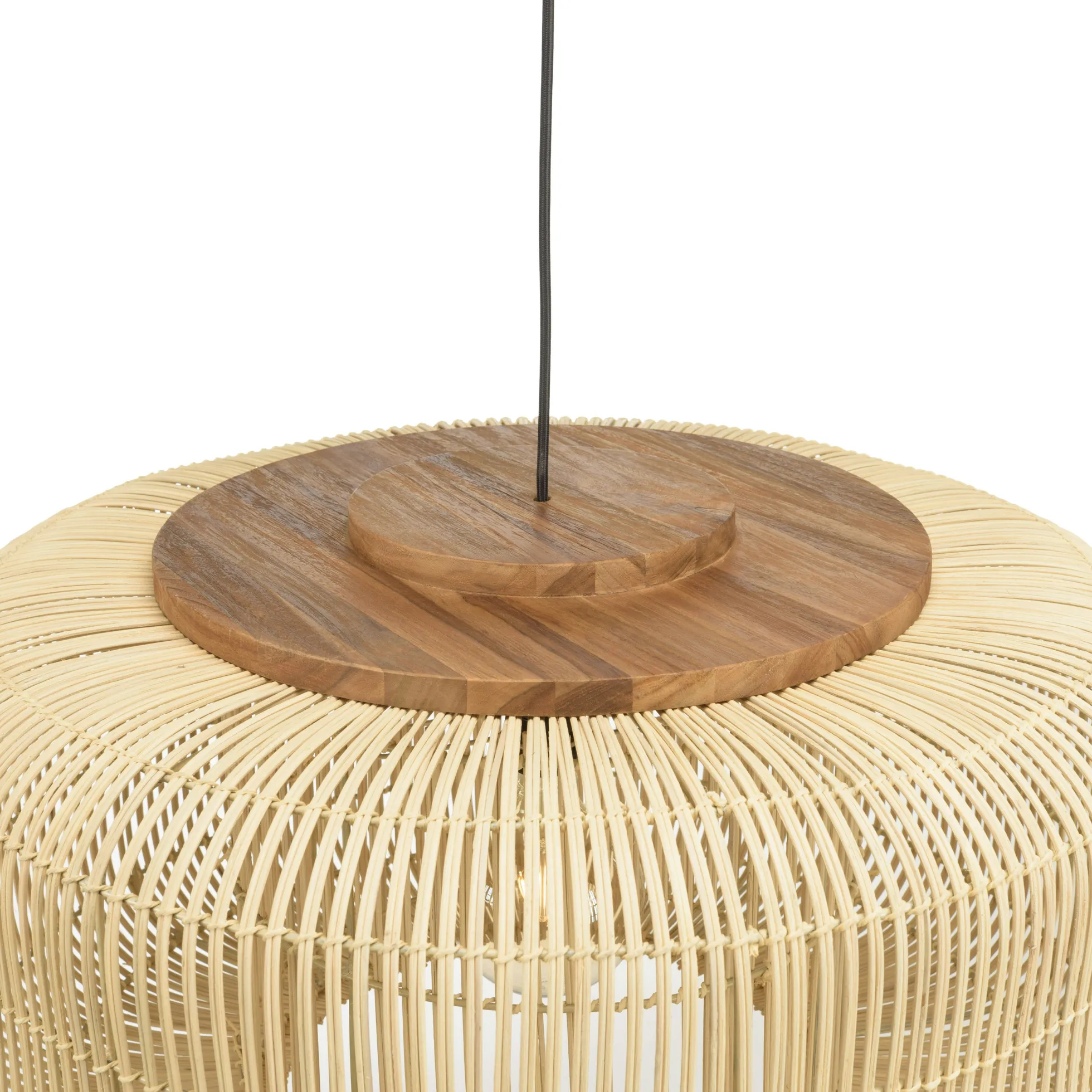 Suspension seau 76x76cm en rotin couleur naturelle et teck FOLELLI
