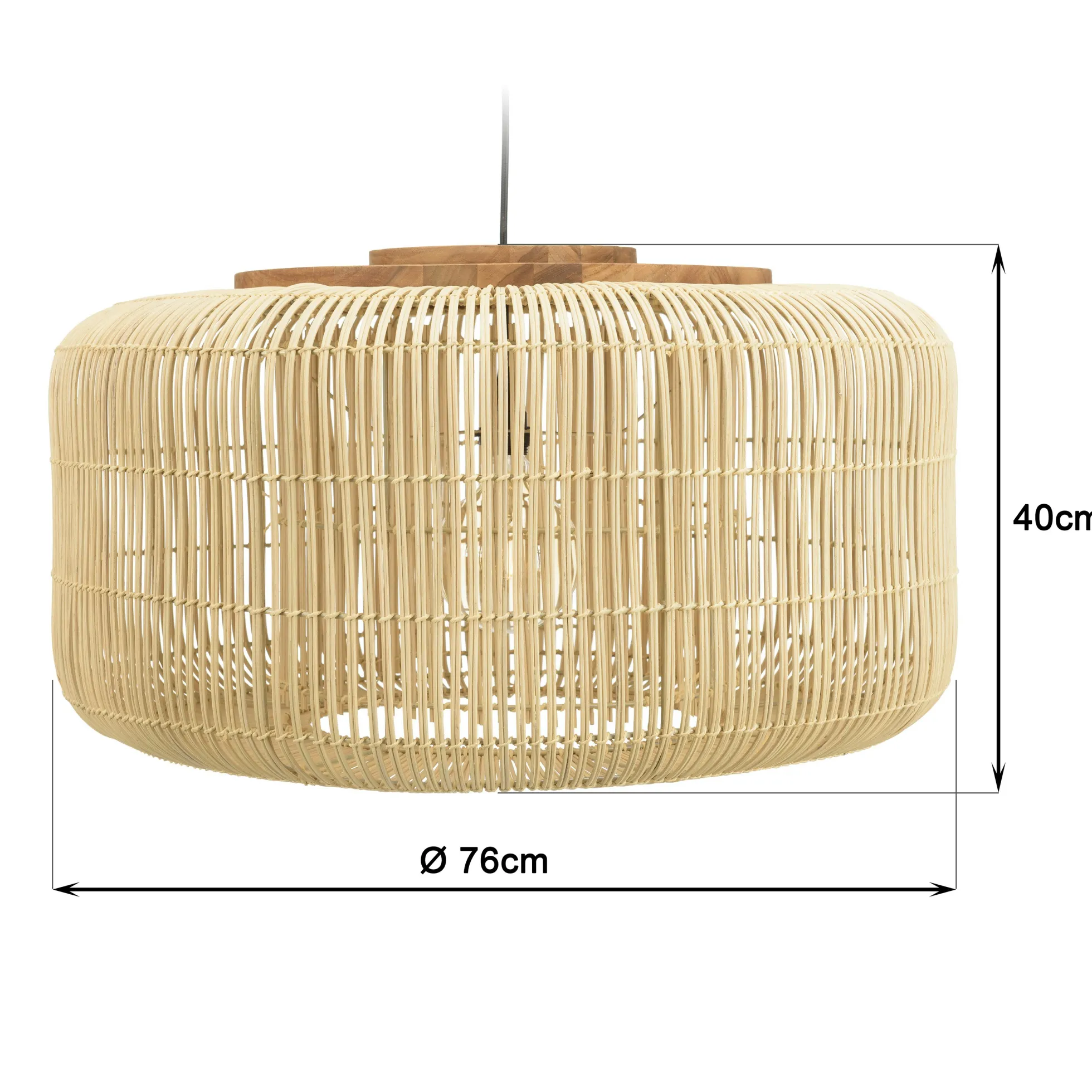 Suspension seau 76x76cm en rotin couleur naturelle et teck FOLELLI
