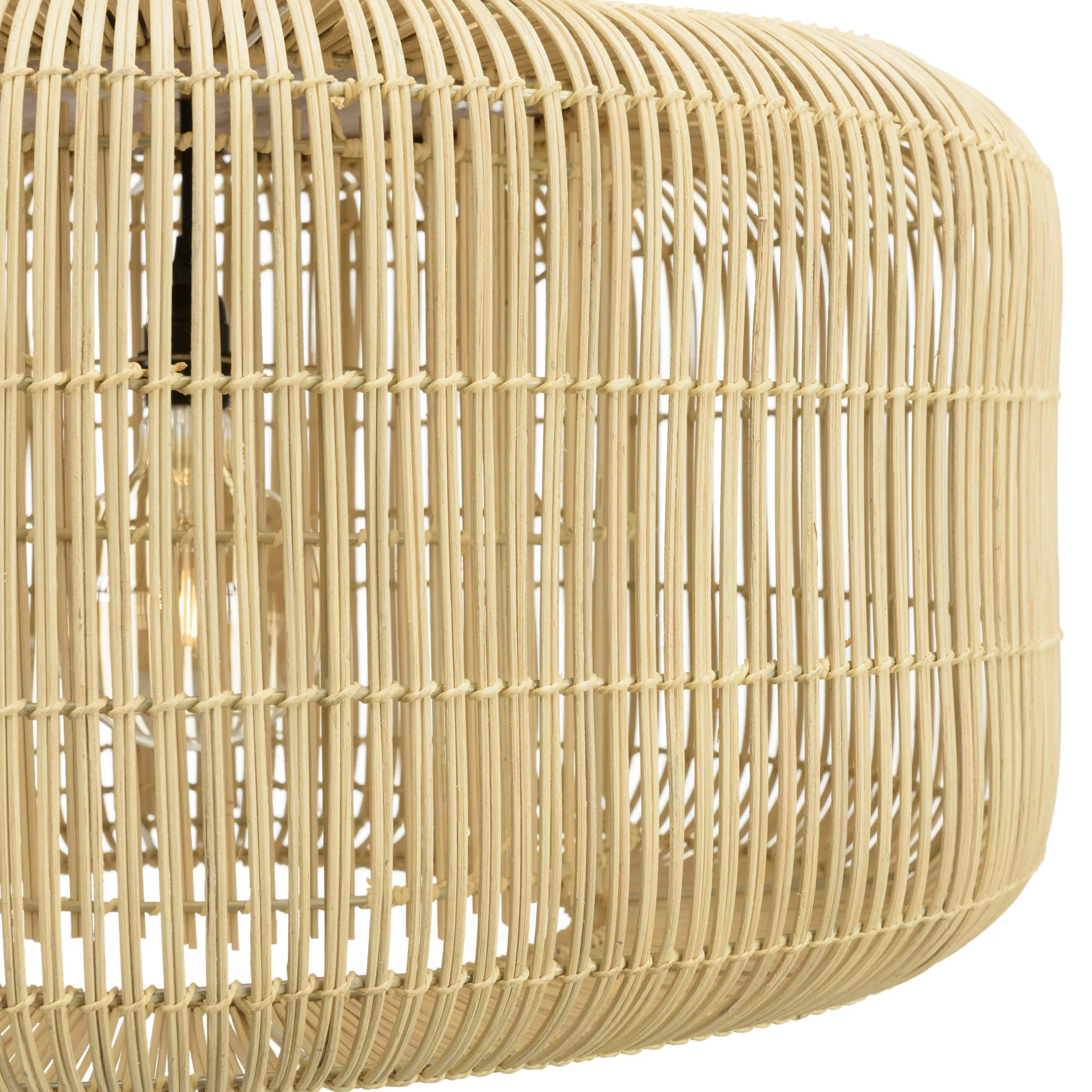 Suspension seau 76x76cm en rotin couleur naturelle et teck FOLELLI