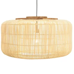 Suspension seau 76x76cm en rotin couleur naturelle et teck FOLELLI