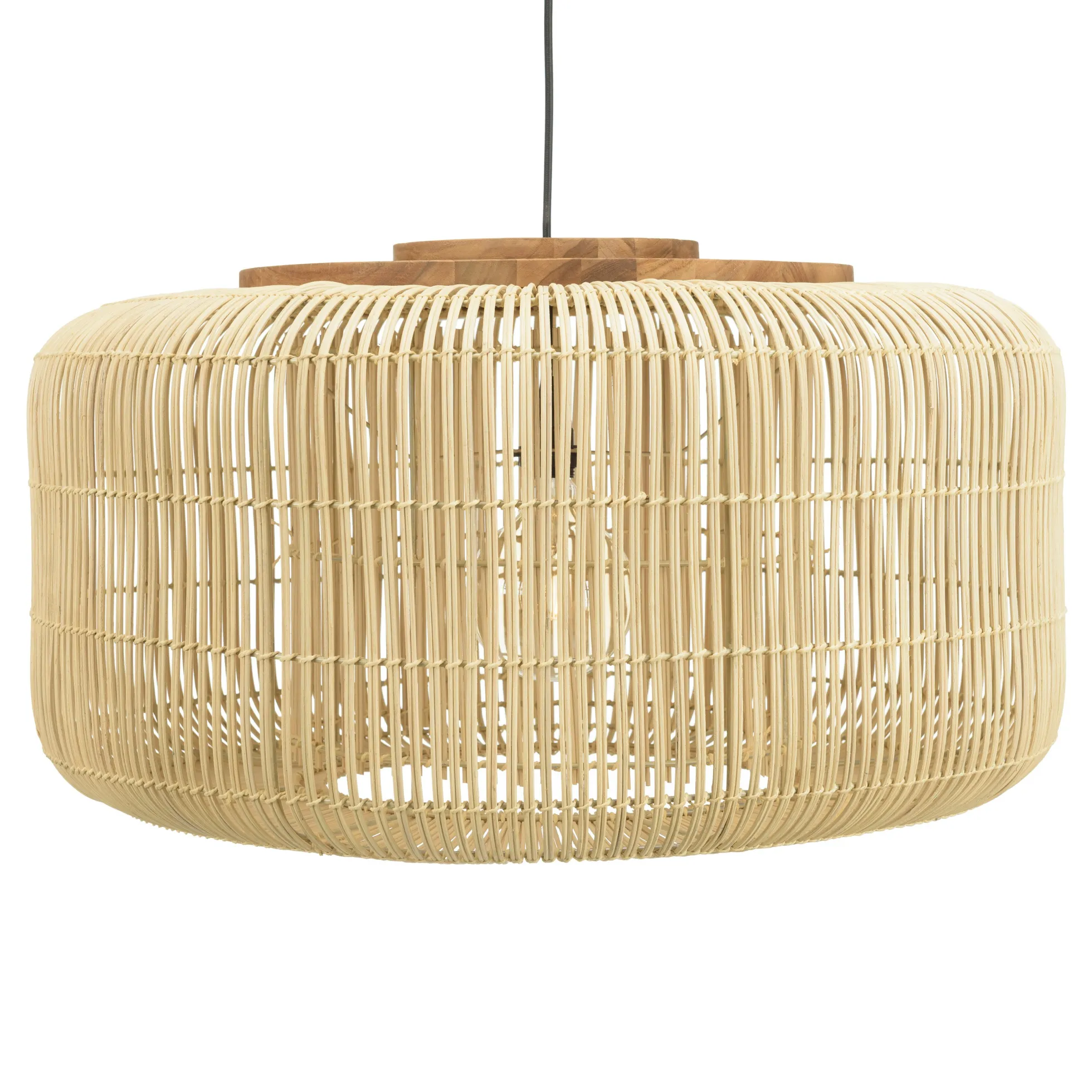 Suspension seau 76x76cm en rotin couleur naturelle et teck FOLELLI