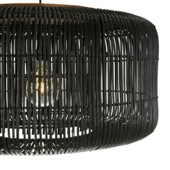 Suspension seau 76x76cm en rotin couleur noire et teck FOLELLI