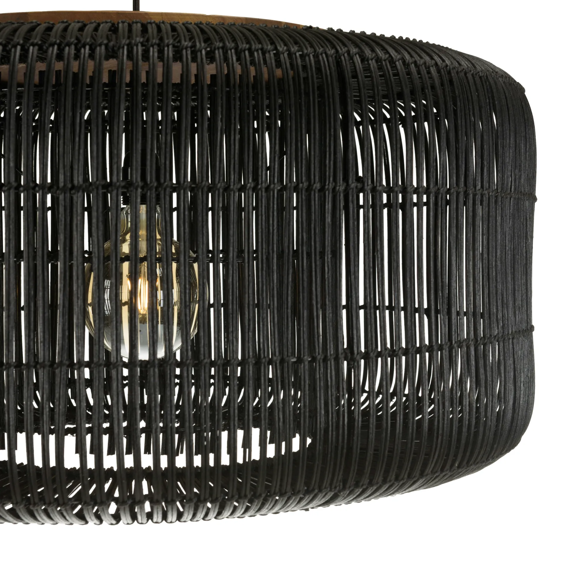 Suspension seau 76x76cm en rotin couleur noire et teck FOLELLI