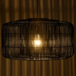 Suspension seau 76x76cm en rotin couleur noire et teck FOLELLI