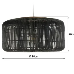 Suspension seau 76x76cm en rotin couleur noire et teck FOLELLI
