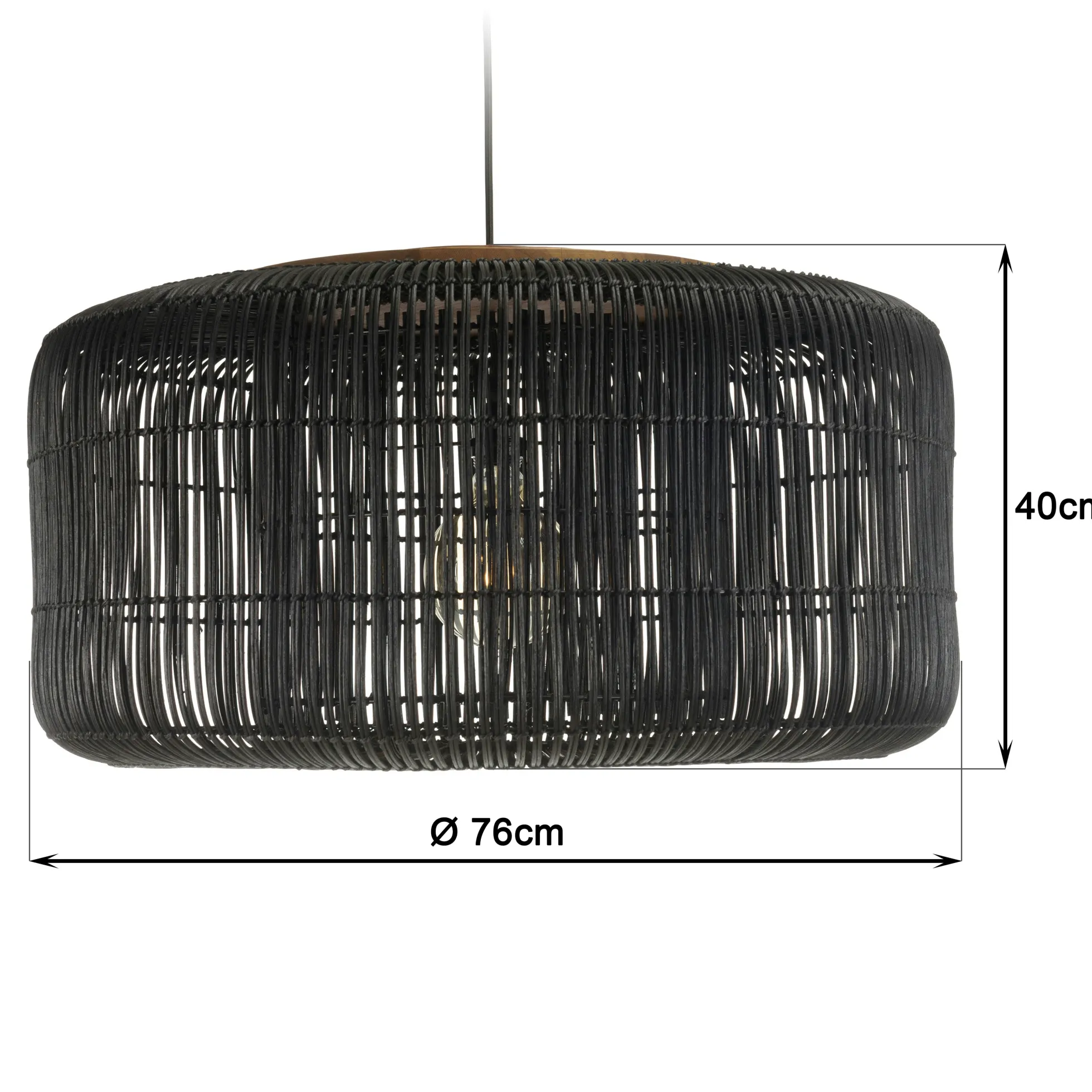 Suspension seau 76x76cm en rotin couleur noire et teck FOLELLI