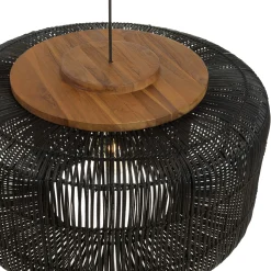 Suspension seau 76x76cm en rotin couleur noire et teck FOLELLI