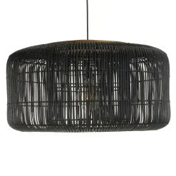 Suspension seau 76x76cm en rotin couleur noire et teck FOLELLI
