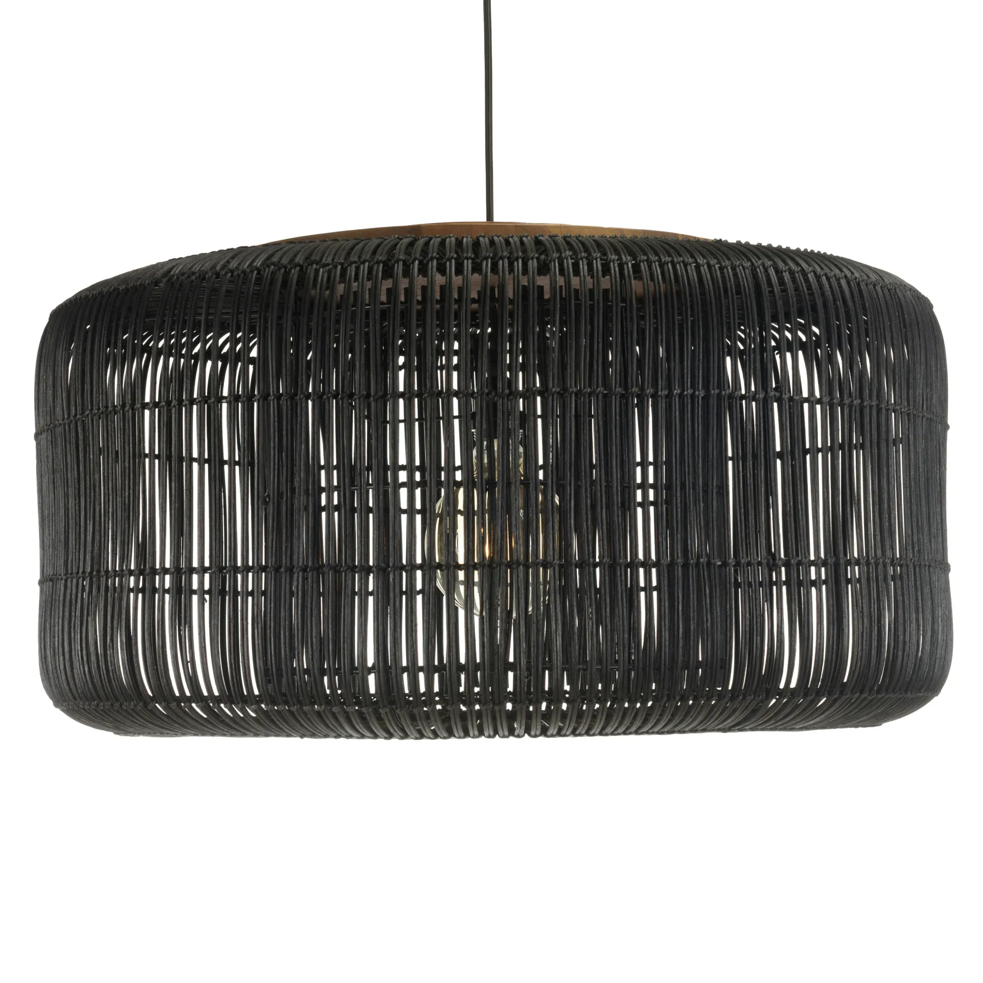 Suspension seau 76x76cm en rotin couleur noire et teck FOLELLI