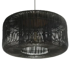 Suspension seau 76x76cm en rotin couleur noire et teck FOLELLI