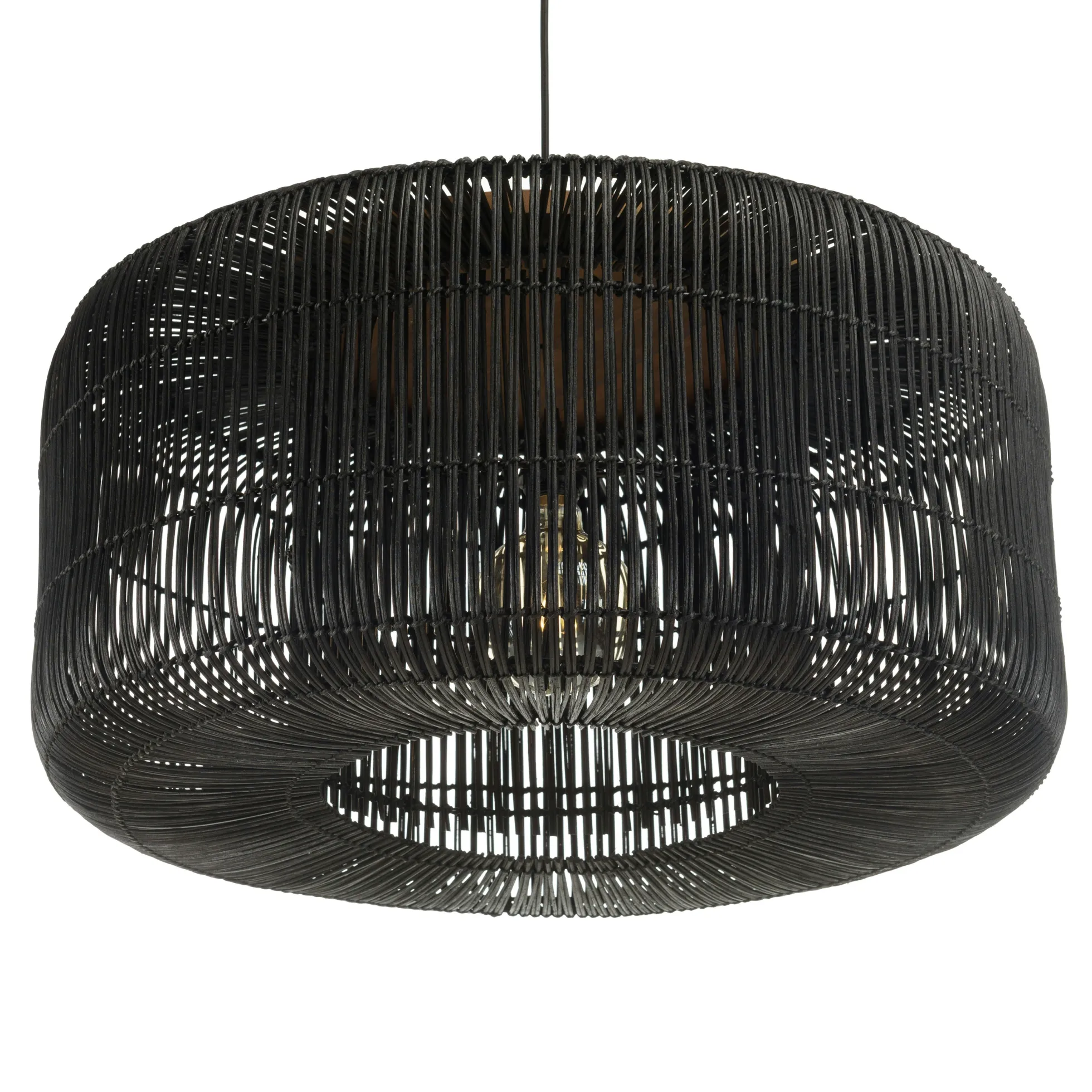 Suspension seau 76x76cm en rotin couleur noire et teck FOLELLI