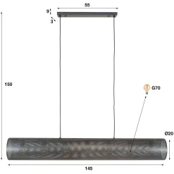 Suspension tube en métal noir perforé 7 lampes RALF