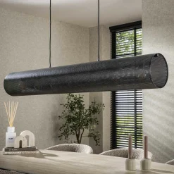 Suspension tube en métal noir perforé 7 lampes RALF