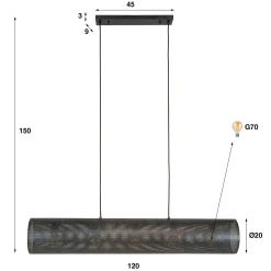 Suspension tube en métal noir perforé 5 lampes RALF