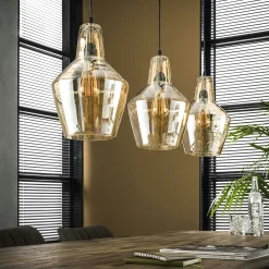 Suspension vintage en verre ambré 3 lampes LUCKNOW