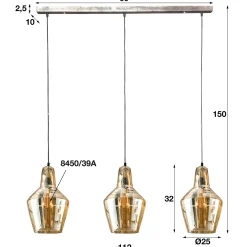 Suspension vintage en verre ambré 3 lampes LUCKNOW
