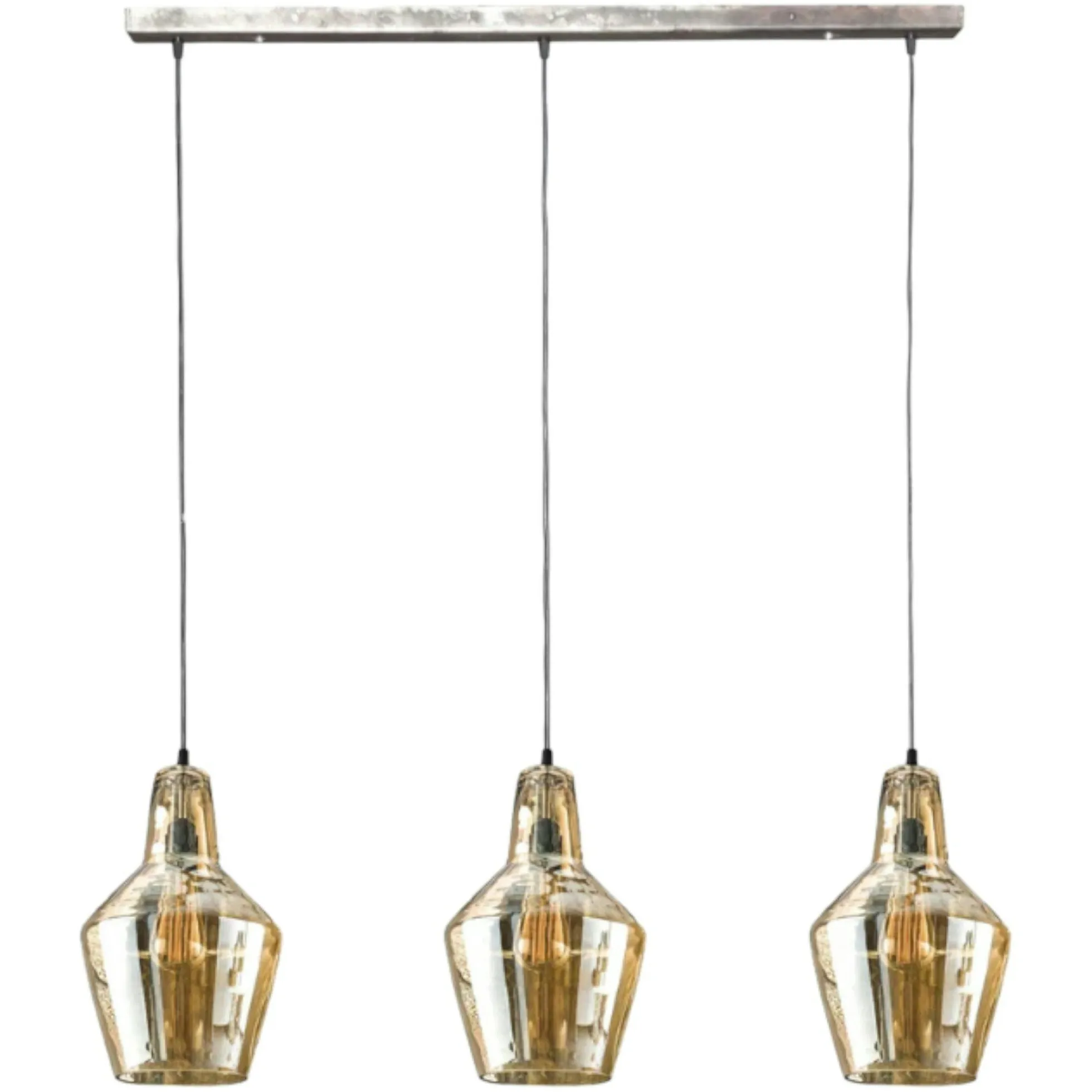 Suspension vintage en verre ambré 3 lampes LUCKNOW