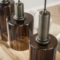 Suspension vintage en verre – 6 abat–jour bruns NOVA