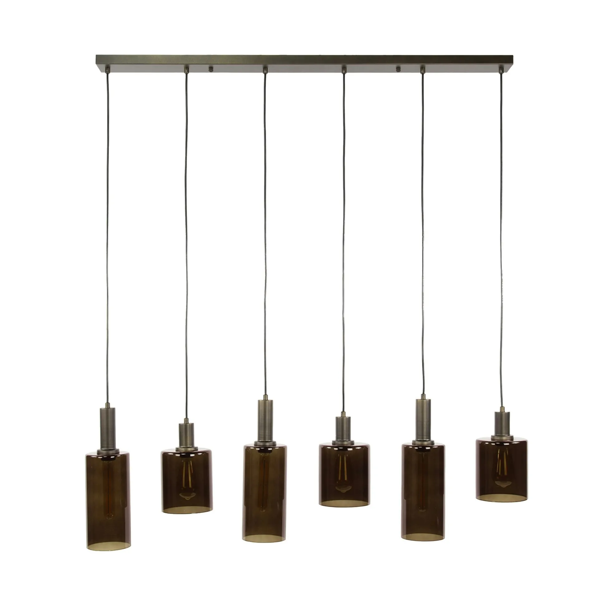 Suspension vintage en verre – 6 abat–jour bruns NOVA
